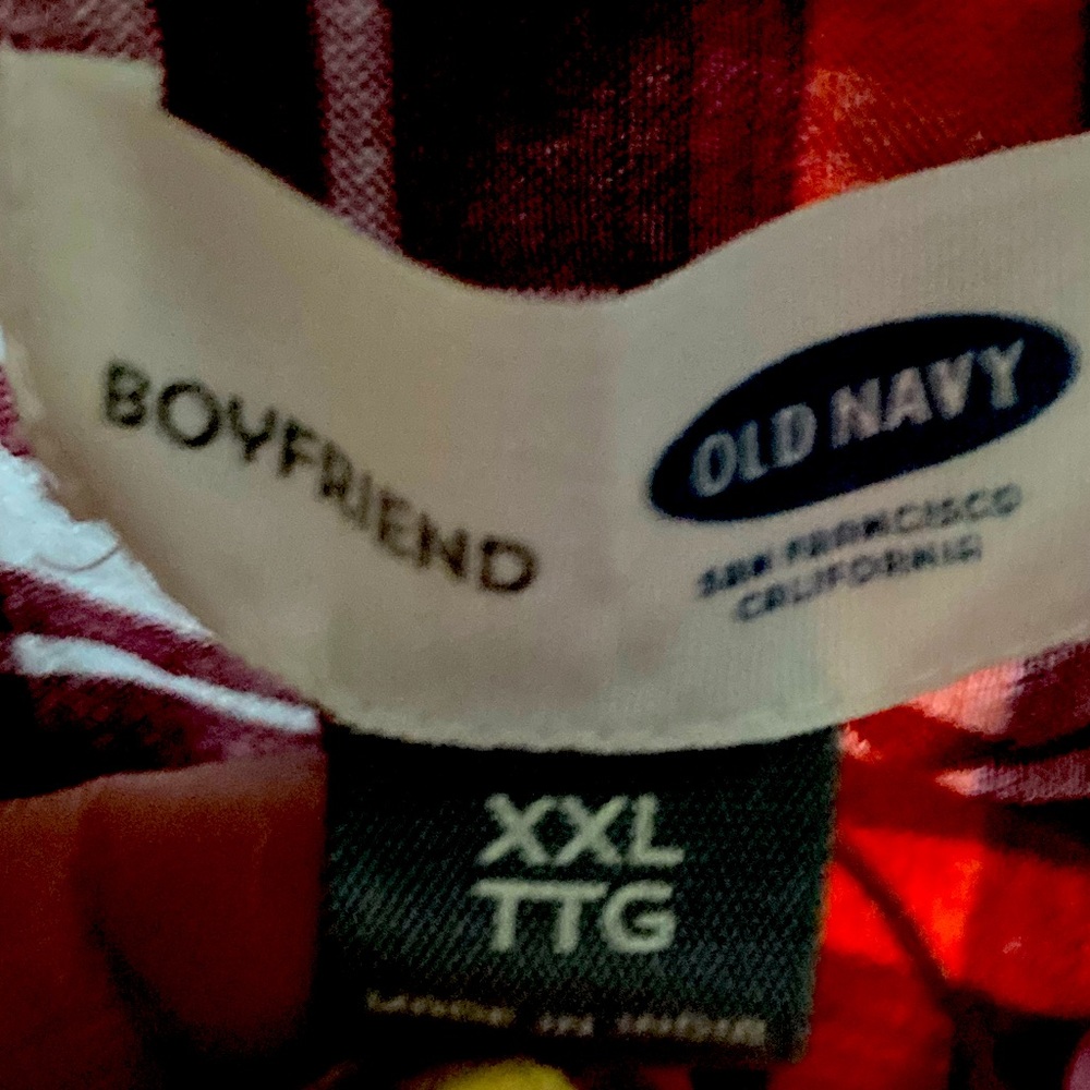 Old navy red orange plaid button up shirt